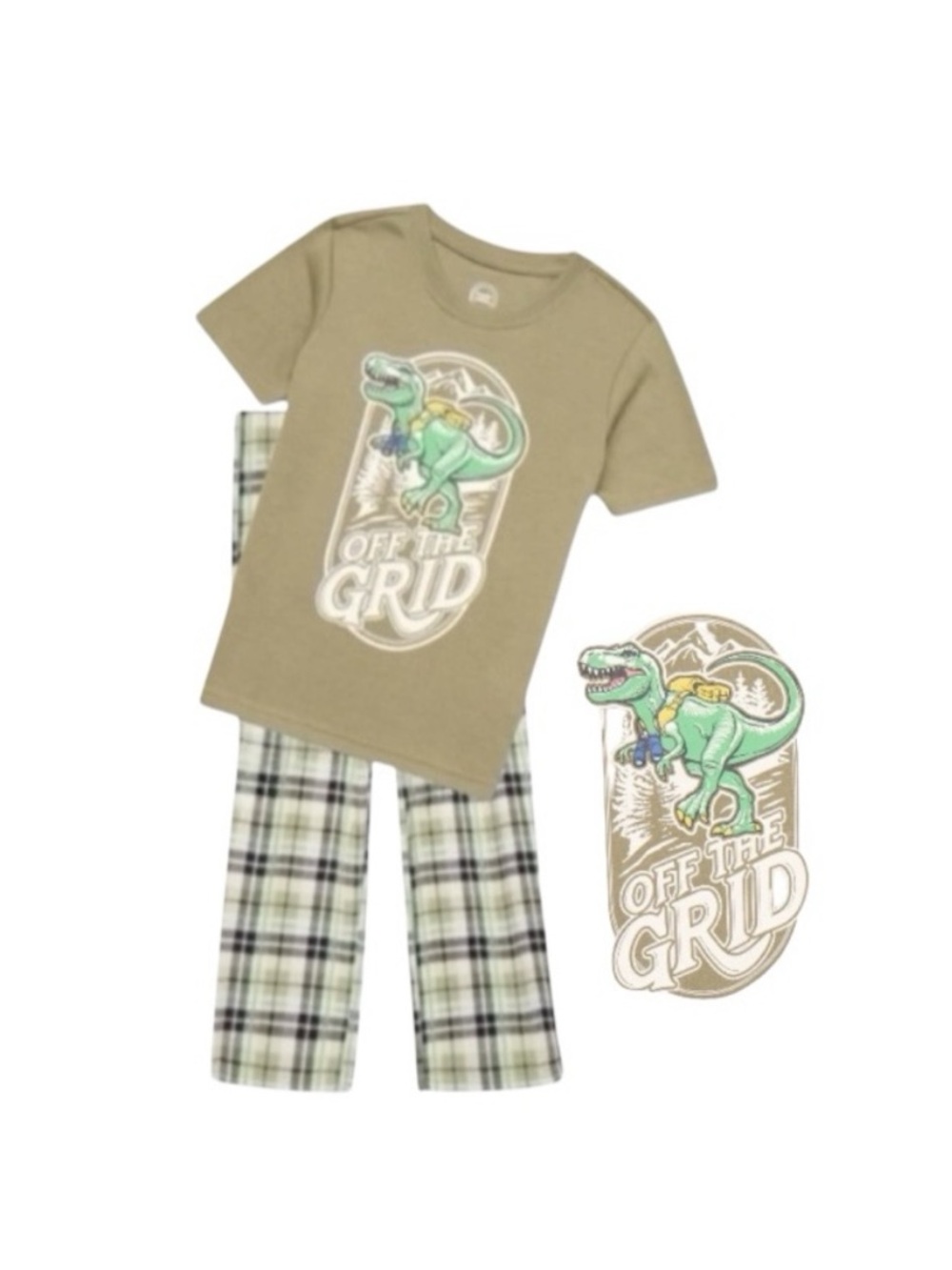 Wonder Nation Off the Grid Dinosaur Pajama Set - Brown and Green